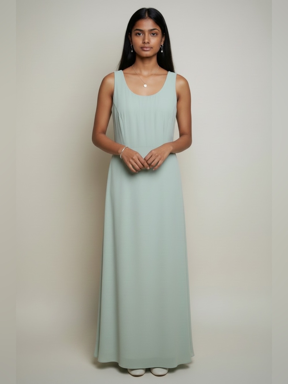 Vintage 90’s SL Fashions Sage Green Scoop Neck Sheath Column Maxi Dress Size 18